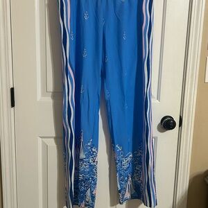 Lilly Pulitzer Blue Wide Leg Pants with Pink and White Accents